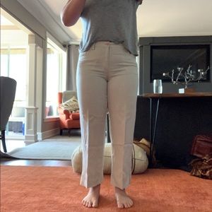 Cream Linen Pants with Orange Stitching